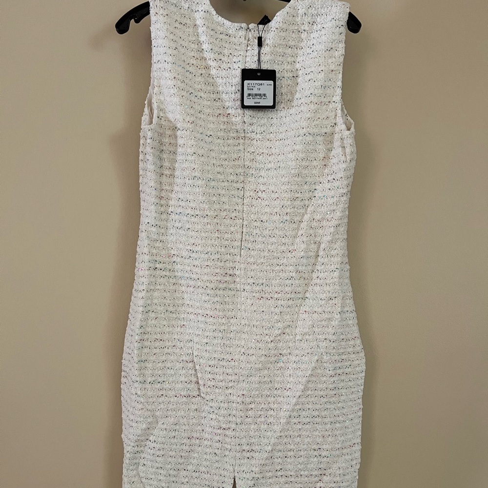 St John Notch Collar Three Button Sheath Dress - Ecru With Multicolor Shimmer